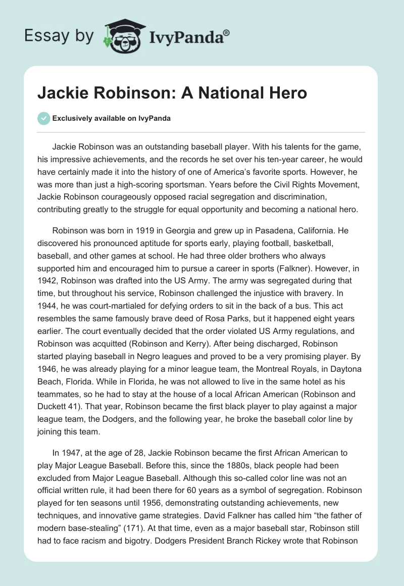 Jackie Robinson: A National Hero. Page 1