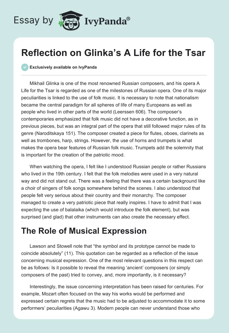 Reflection on Glinka’s A Life for the Tsar. Page 1