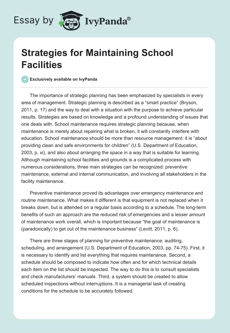 Strategies for Maintaining School Facilities. Page 1