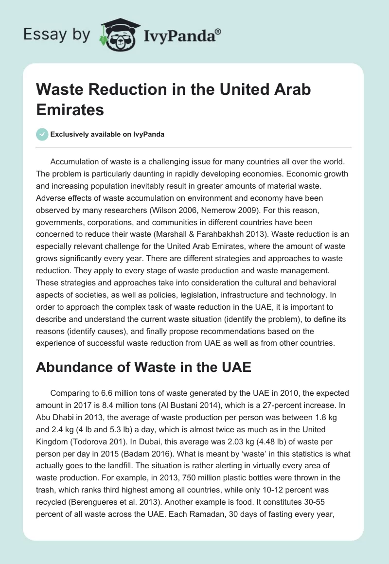 Waste Reduction in the United Arab Emirates. Page 1