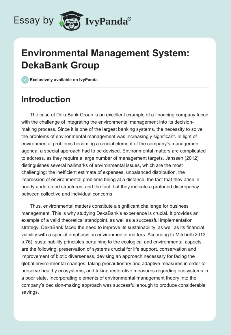 Environmental Management System: DekaBank Group. Page 1
