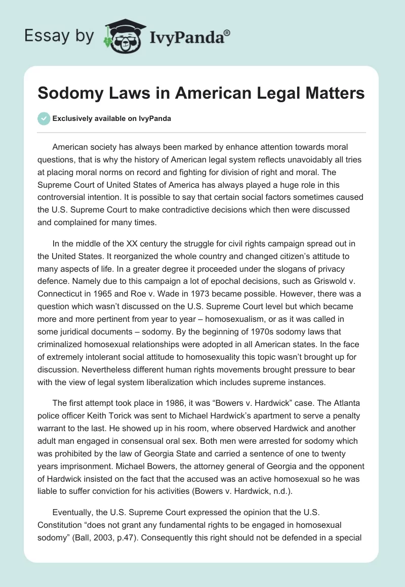 Sodomy Laws in American Legal Matters. Page 1
