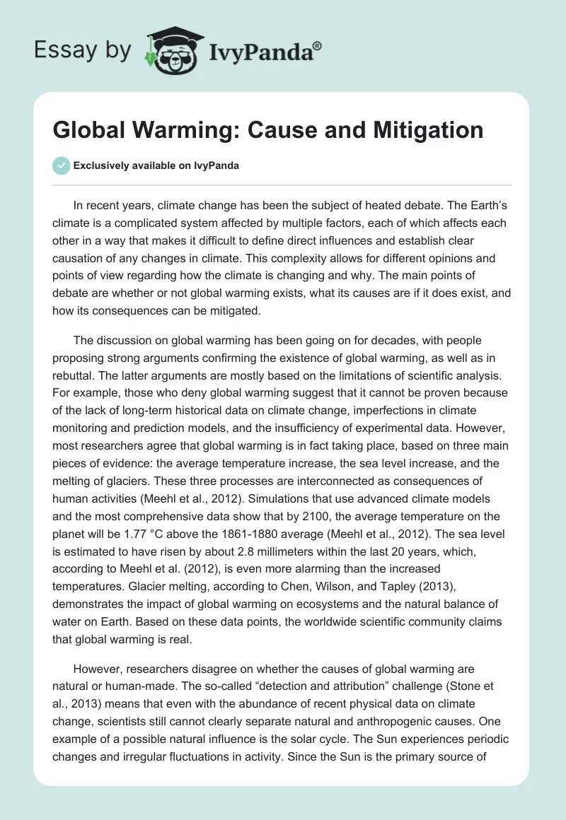 Global Warming: Cause and Mitigation. Page 1