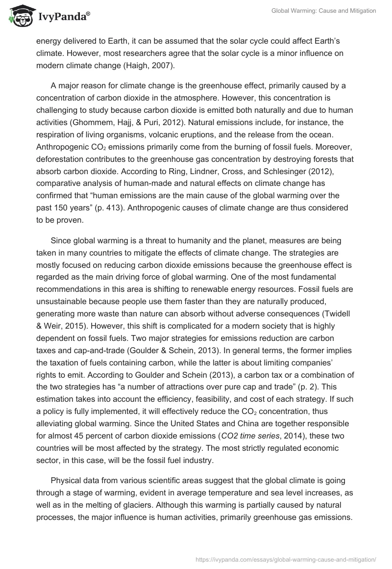 Global Warming: Cause and Mitigation. Page 2