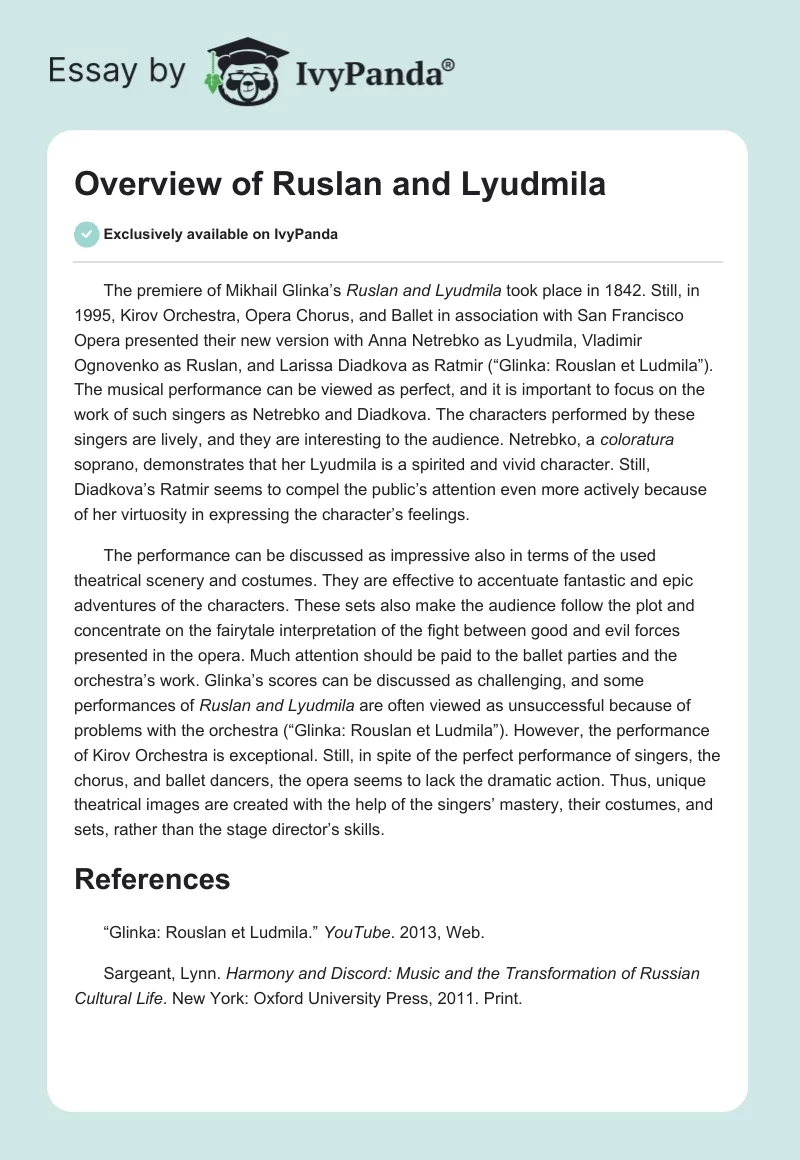 Overview of Ruslan and Lyudmila. Page 1