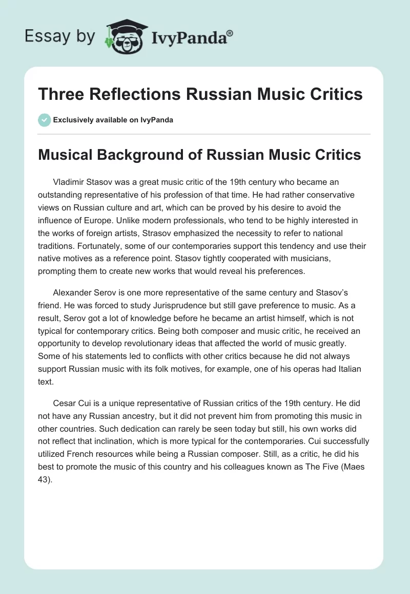 Three Reflections Russian Music Critics. Page 1
