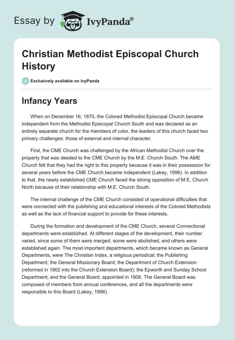 Christian Methodist Episcopal Church History. Page 1
