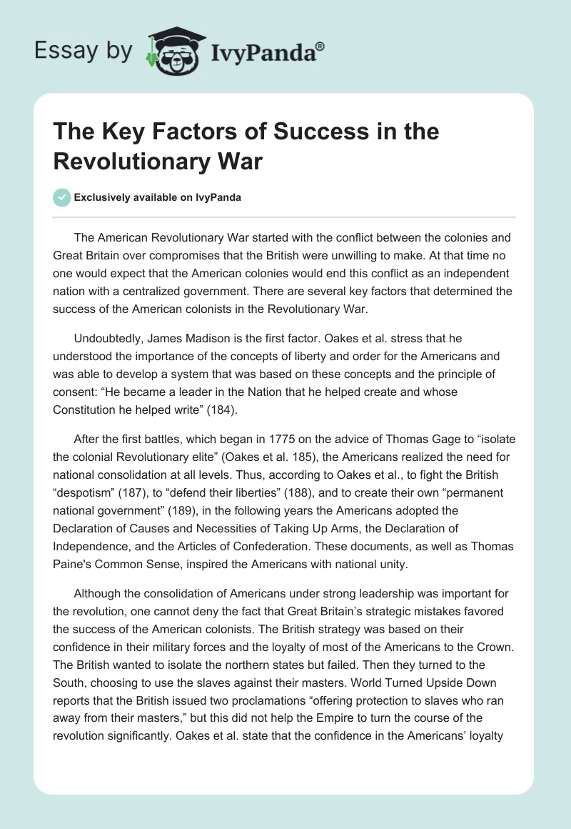 The Key Factors of Success in the Revolutionary War. Page 1