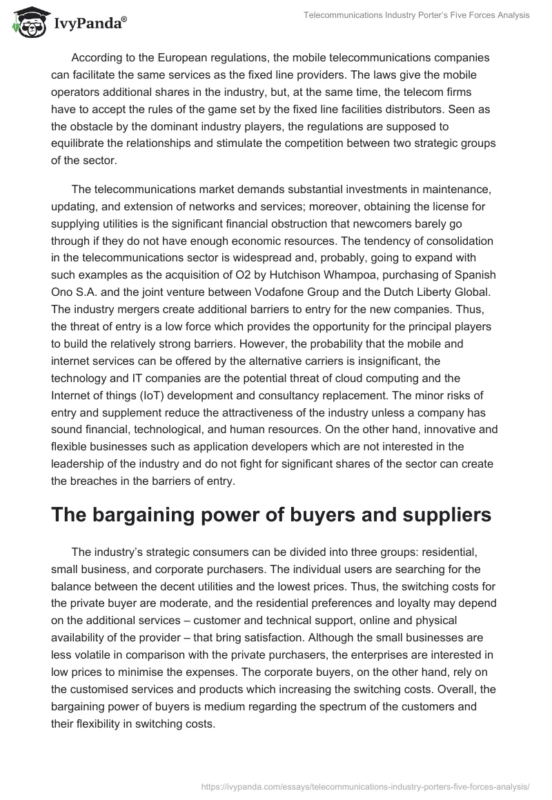 Telecommunications Industry Porter’s Five Forces Analysis. Page 2