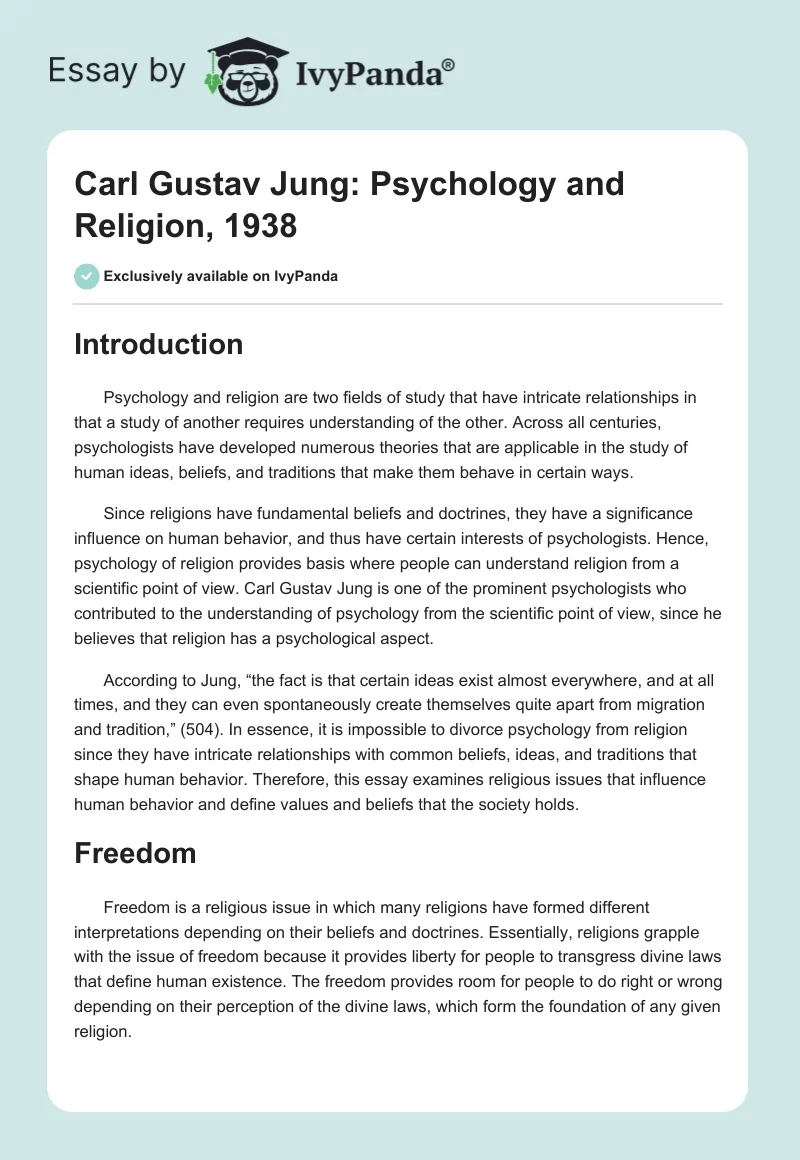Carl Gustav Jung: Psychology and Religion, 1938. Page 1