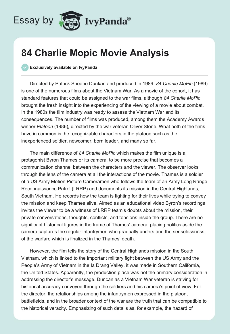 "84 Charlie Mopic" Movie Analysis. Page 1