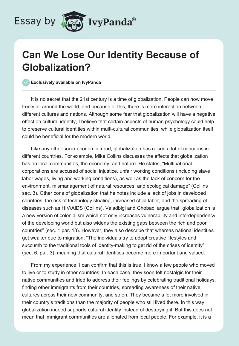 Can We Lose Our Identity Because of Globalization?. Page 1