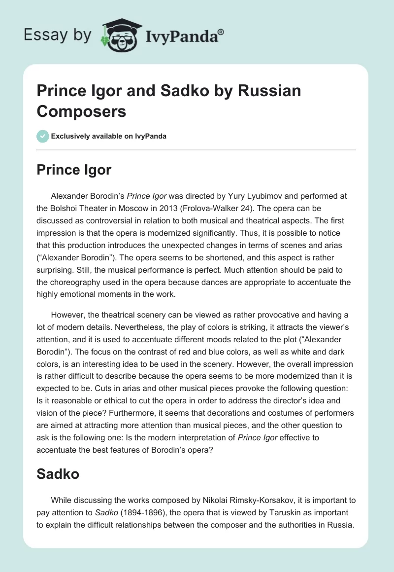 Prince Igor and Sadko by Russian Composers. Page 1