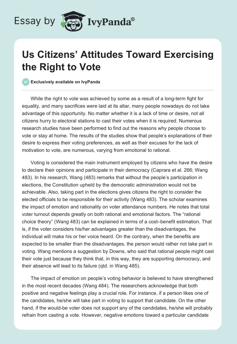 Us Citizens’ Attitudes Toward Exercising the Right to Vote. Page 1