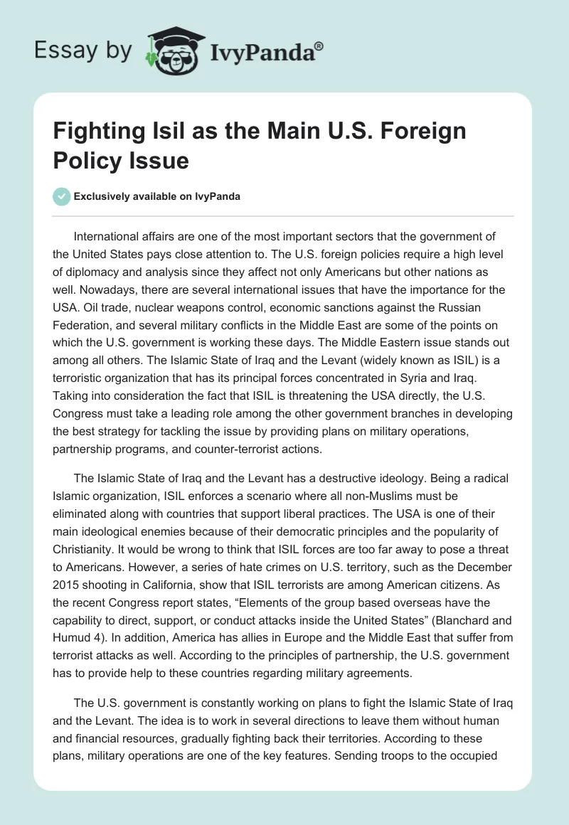 Fighting Isil as the Main U.S. Foreign Policy Issue. Page 1