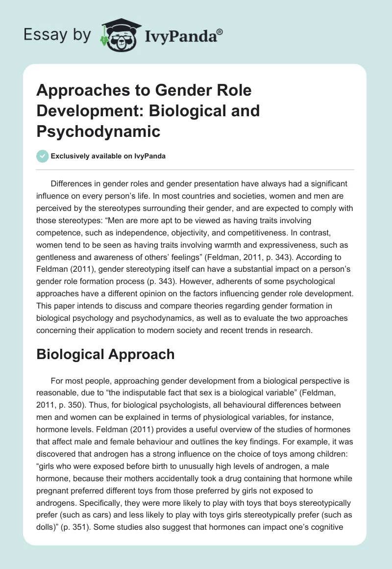Approaches to Gender Role Development: Biological and Psychodynamic. Page 1