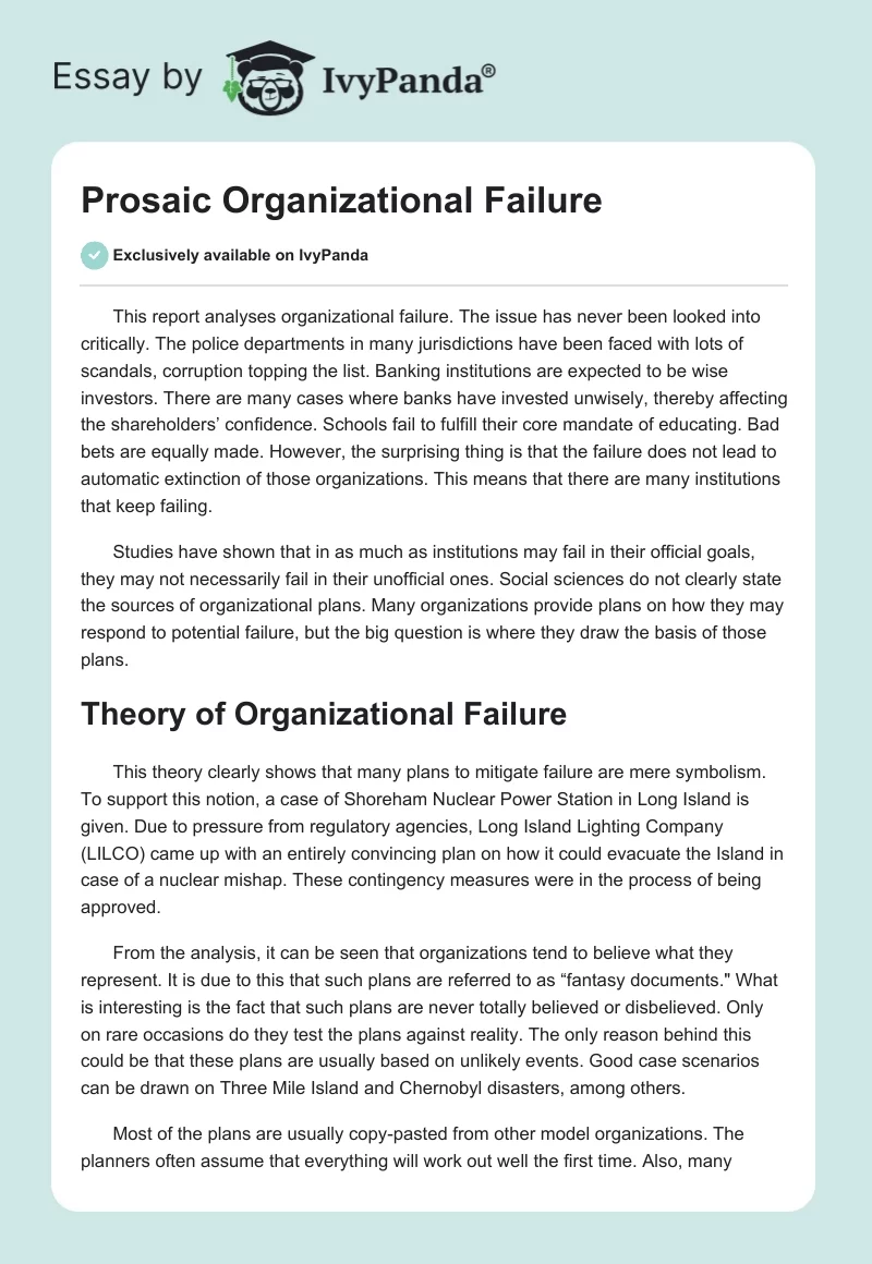 Prosaic Organizational Failure. Page 1