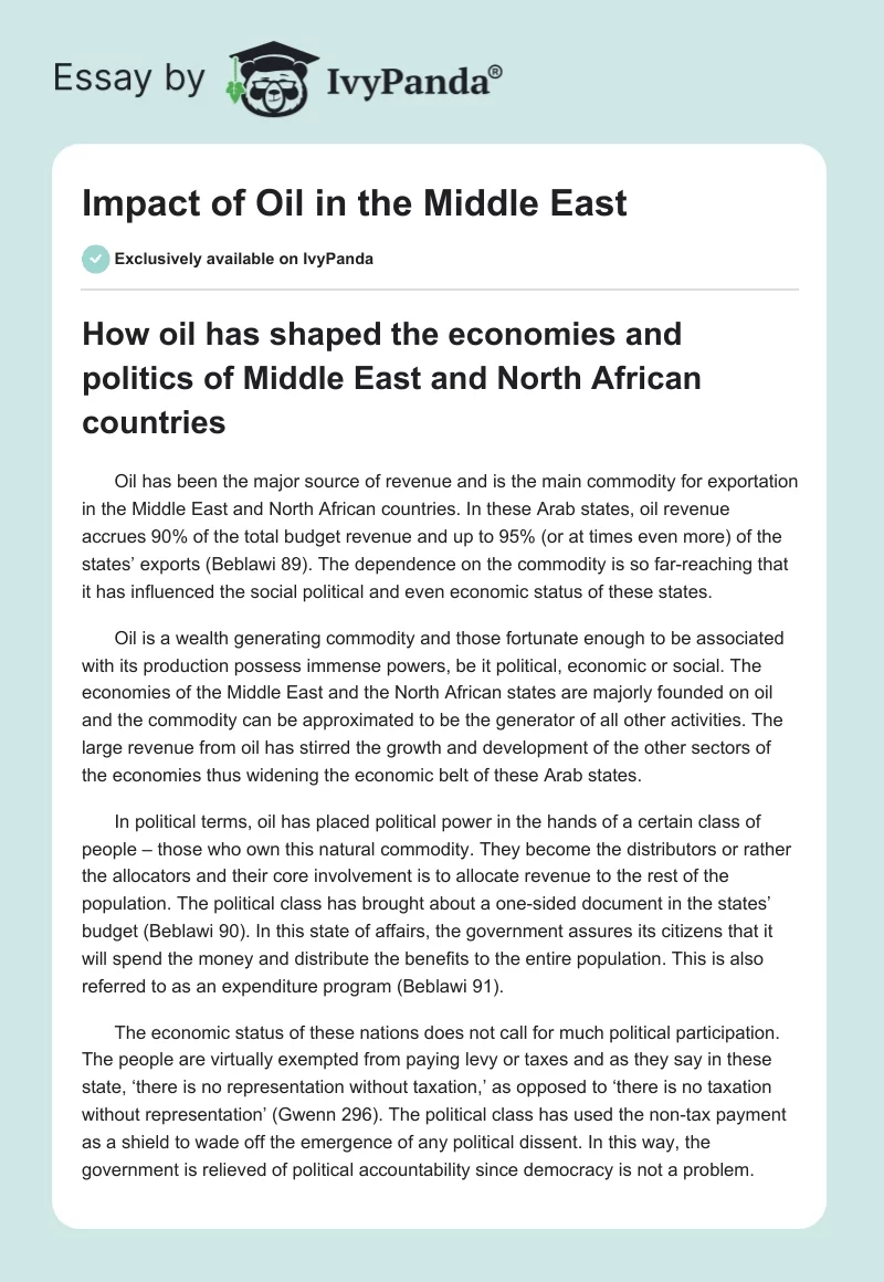 Impact of Oil in the Middle East. Page 1