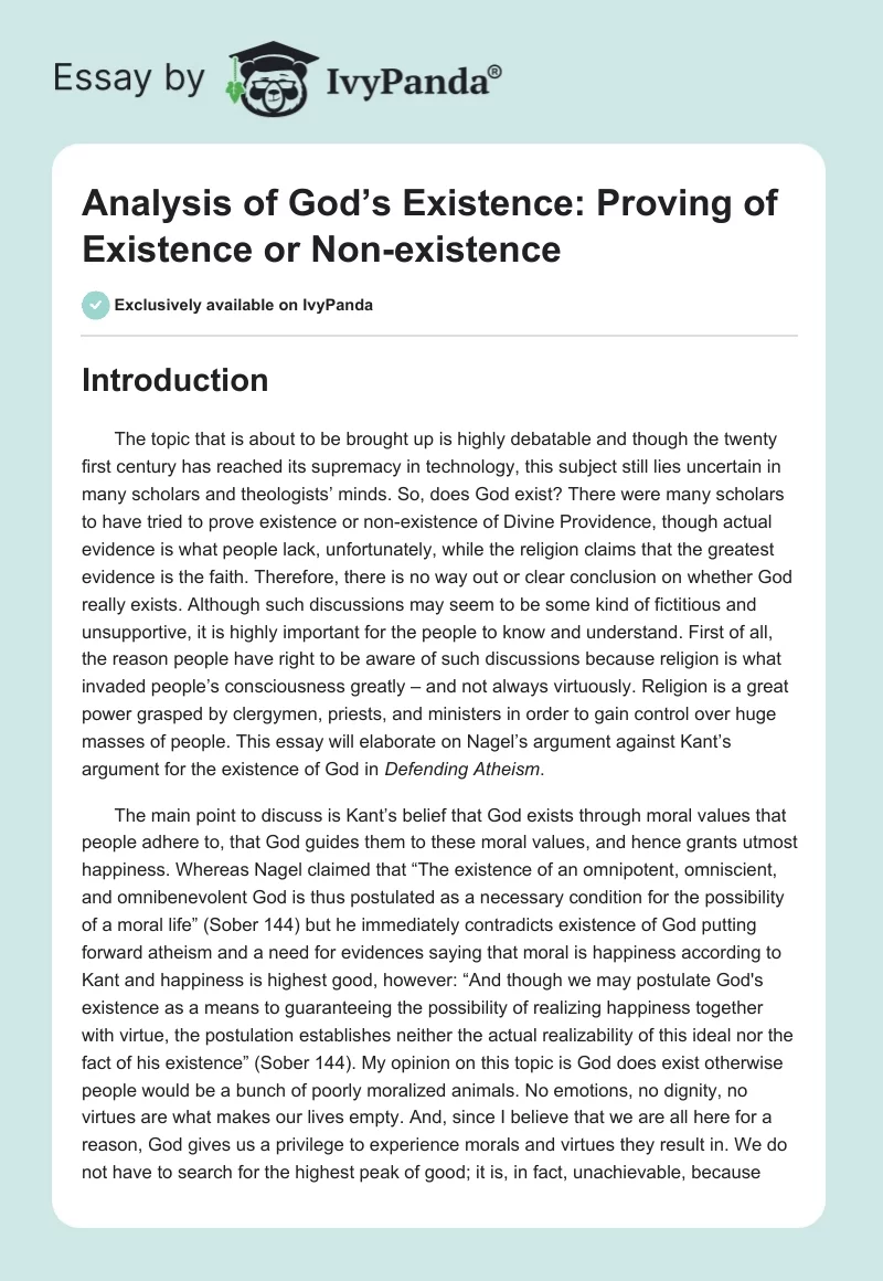 Analysis of God’s Existence: Proving of Existence or Non-existence. Page 1