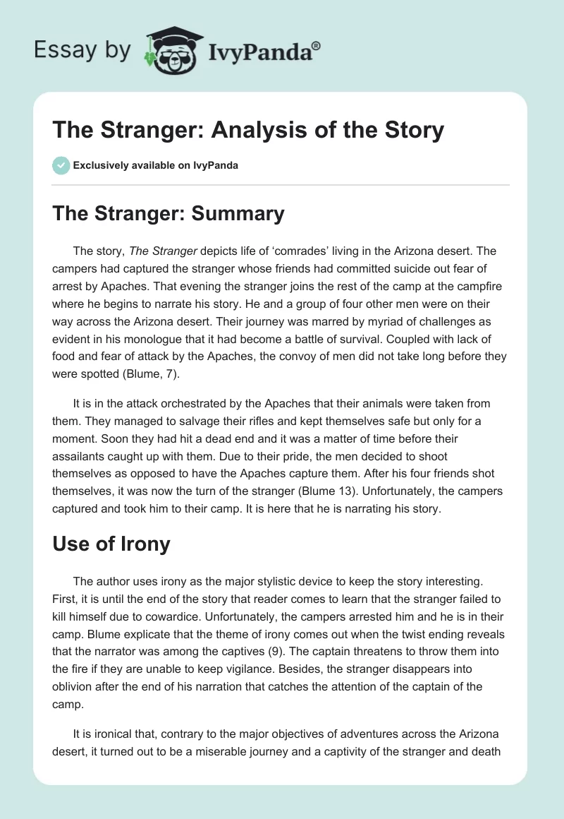 The Stranger: Analysis of the Story. Page 1
