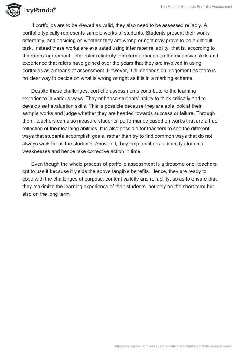 The Role of Students Portfolio Assessment. Page 2