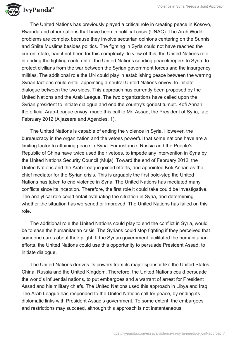 Violence in Syria Needs a Joint Approach. Page 2