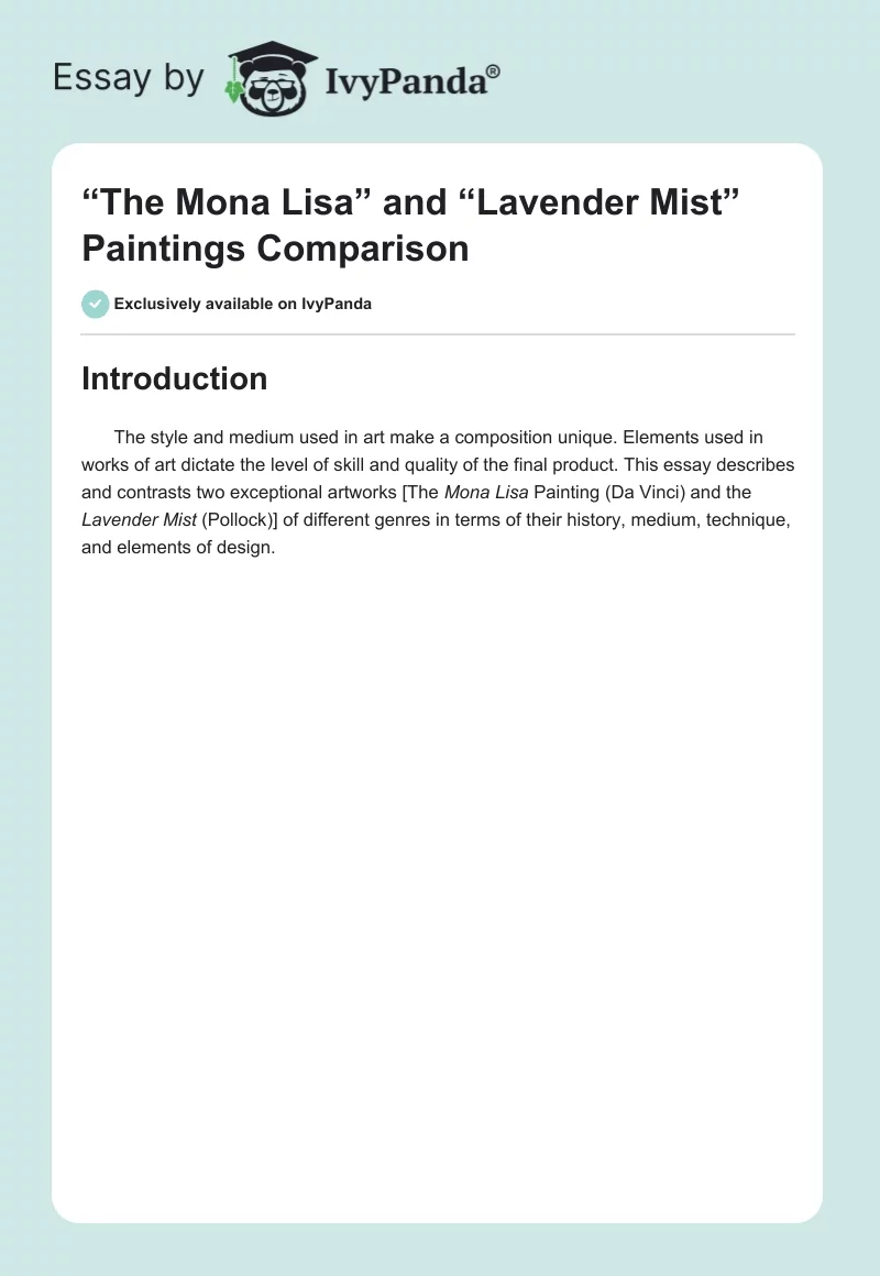 “The Mona Lisa” and “Lavender Mist” Paintings Comparison. Page 1