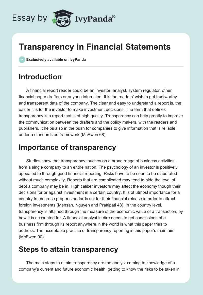 Transparency in Financial Statements. Page 1