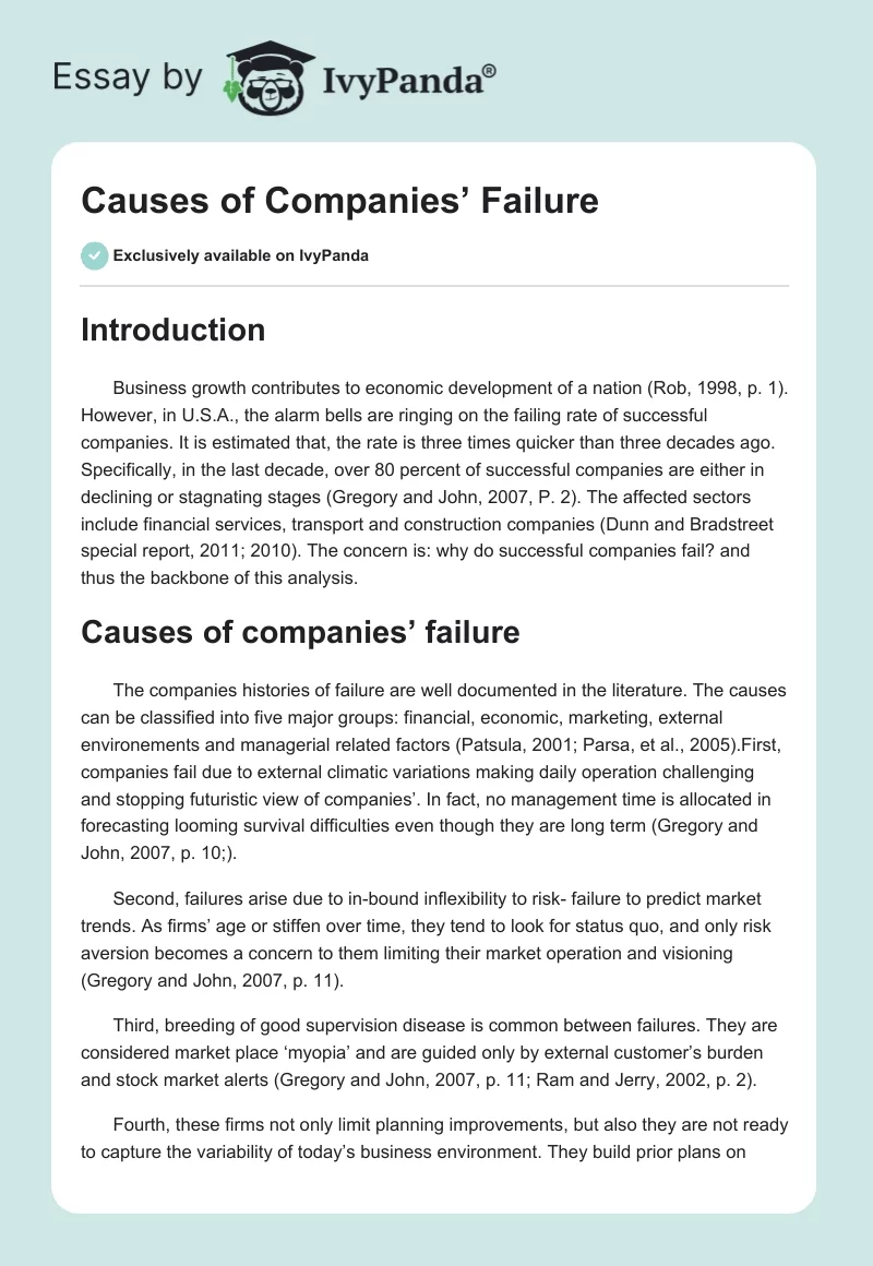Causes of Companies’ Failure. Page 1
