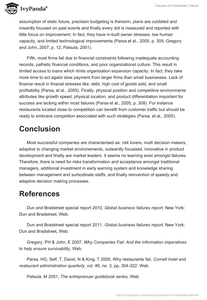 Causes of Companies’ Failure. Page 2