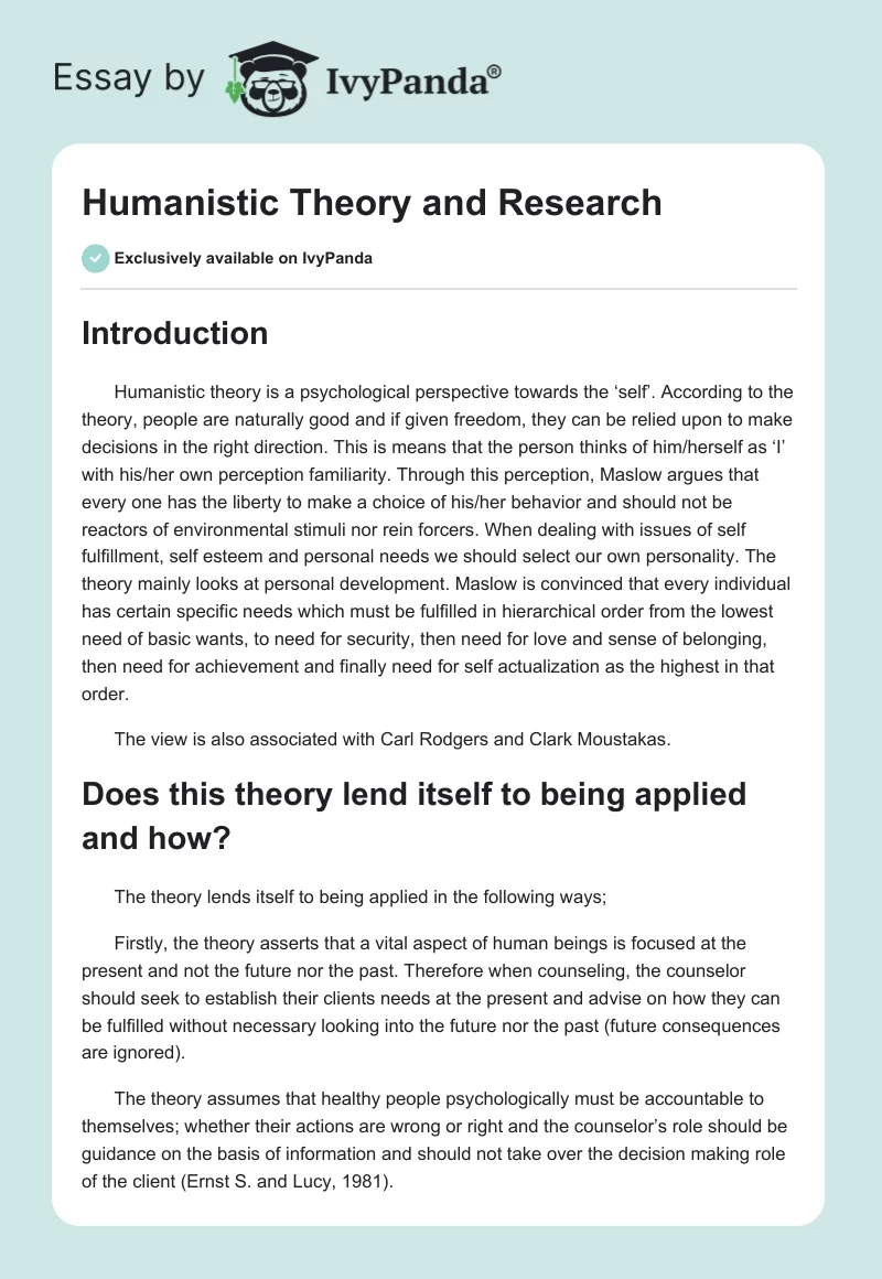 Humanistic Theory and Research. Page 1