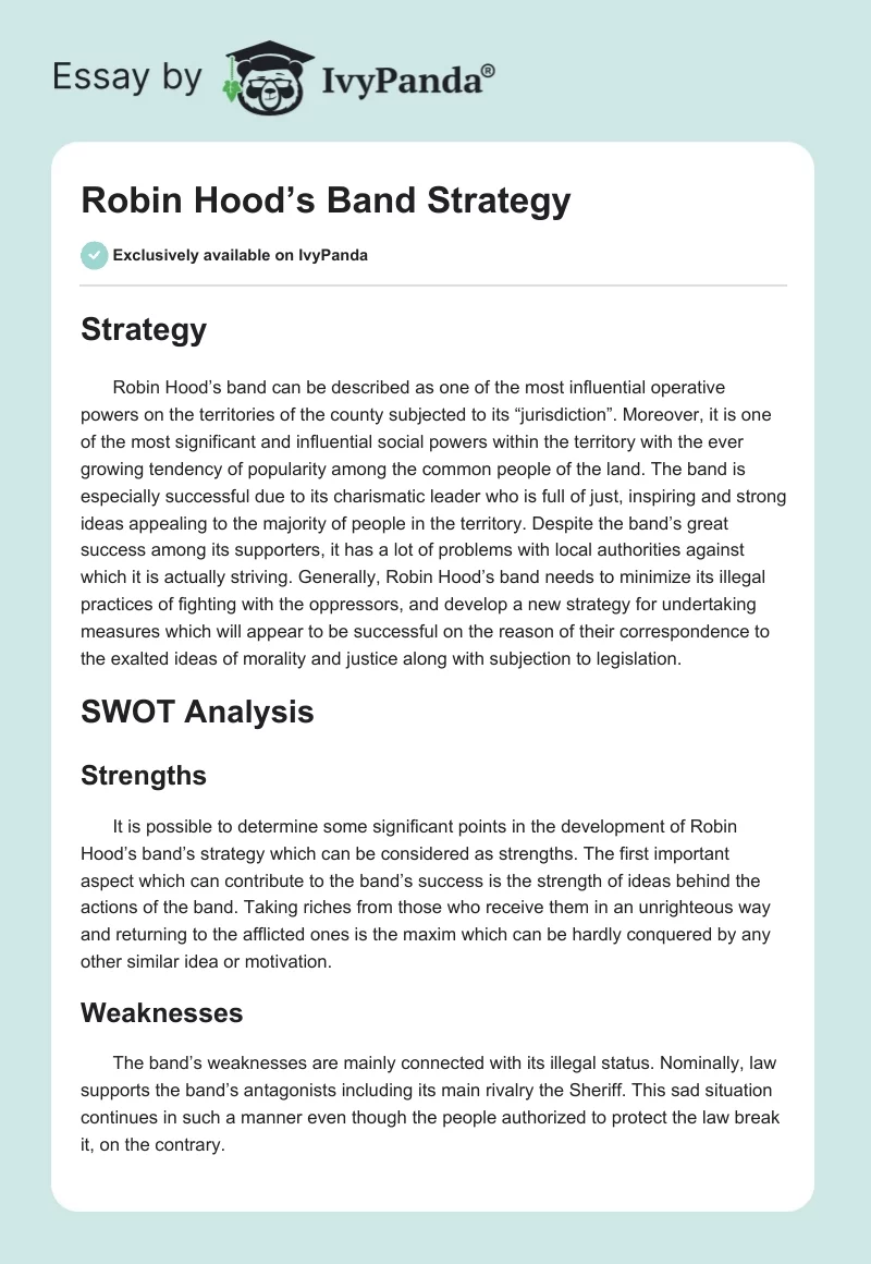Robin Hood’s Band Strategy. Page 1