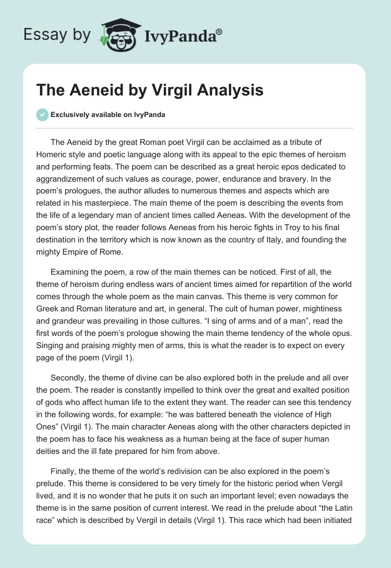 The Aeneid by Virgil Analysis. Page 1