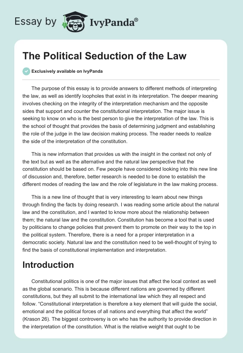 The Political Seduction of the Law. Page 1
