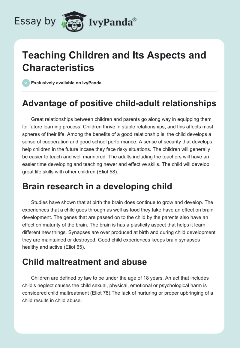 Teaching Children and Its Aspects and Characteristics. Page 1