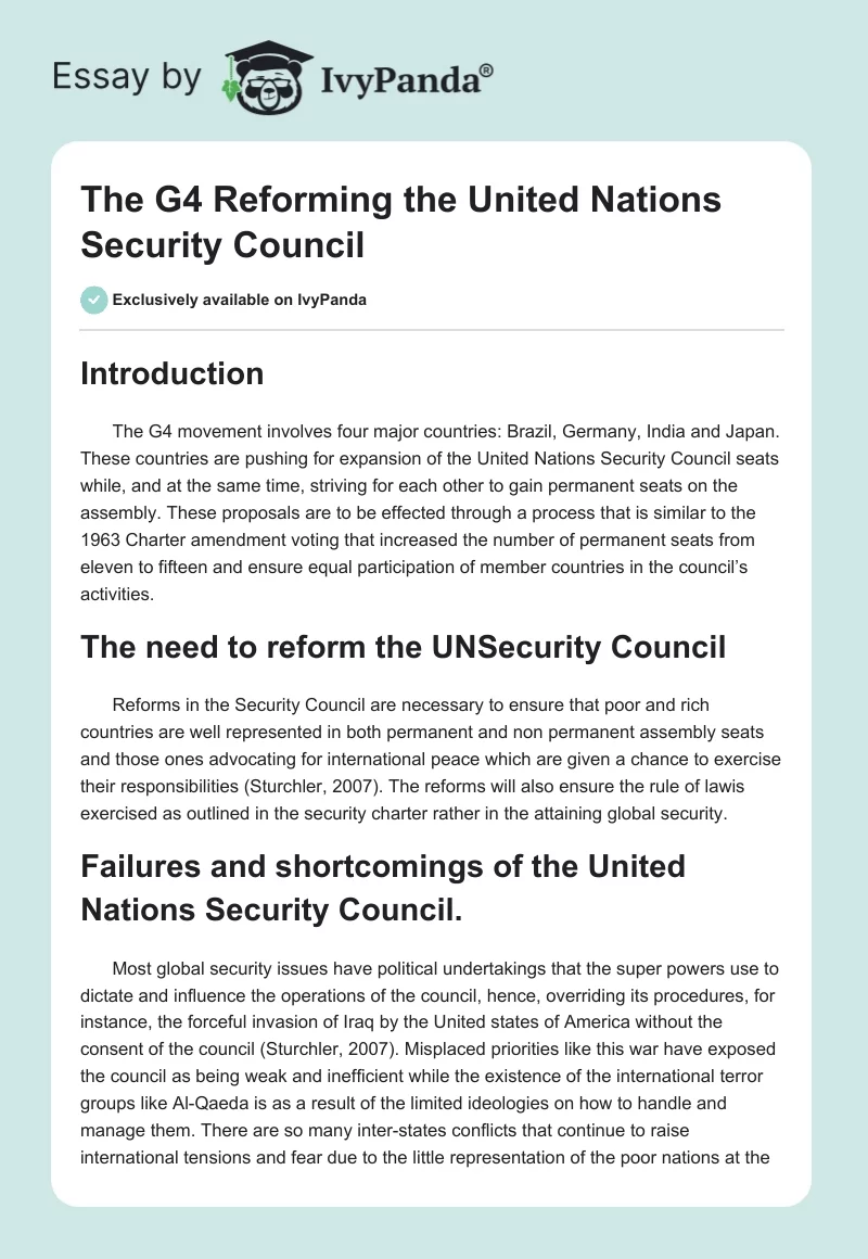 The G4 Reforming the United Nations Security Council. Page 1