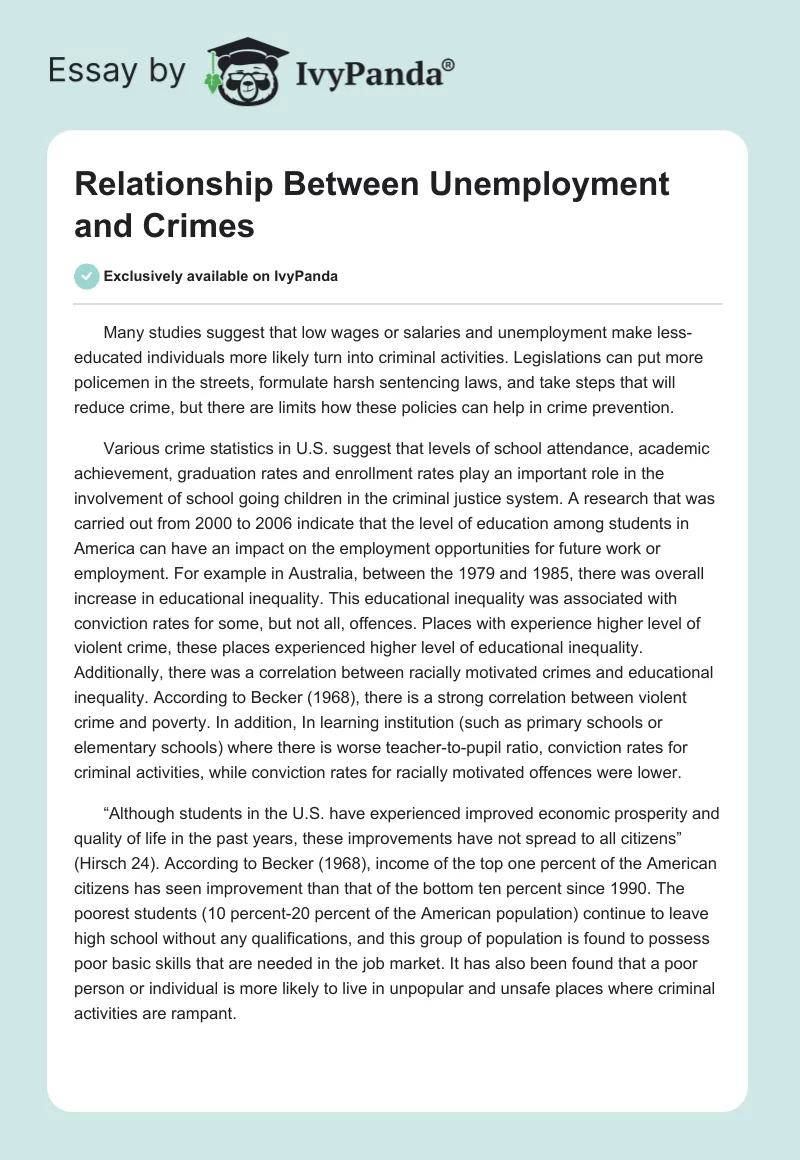 Relationship Between Unemployment and Crimes. Page 1