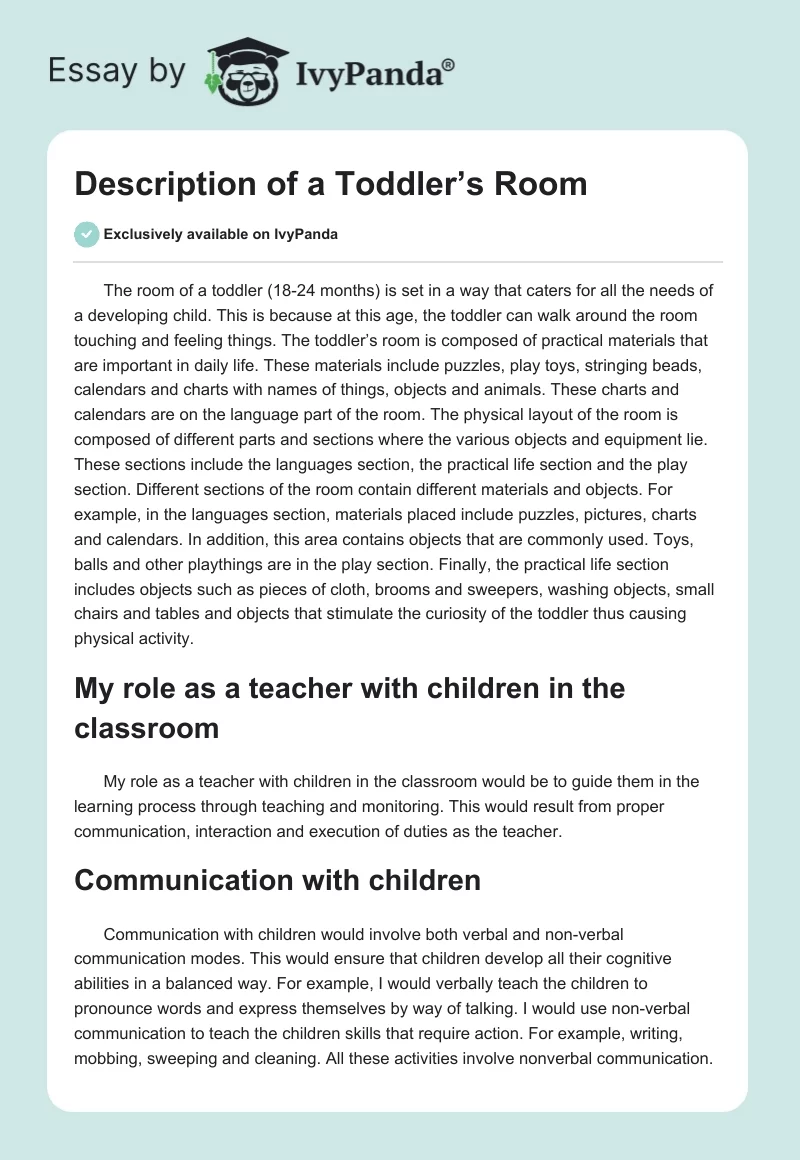 Description of a Toddler’s Room. Page 1