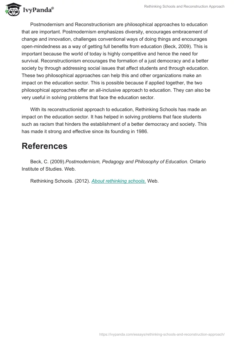 Rethinking Schools and Reconstruction Approach. Page 2
