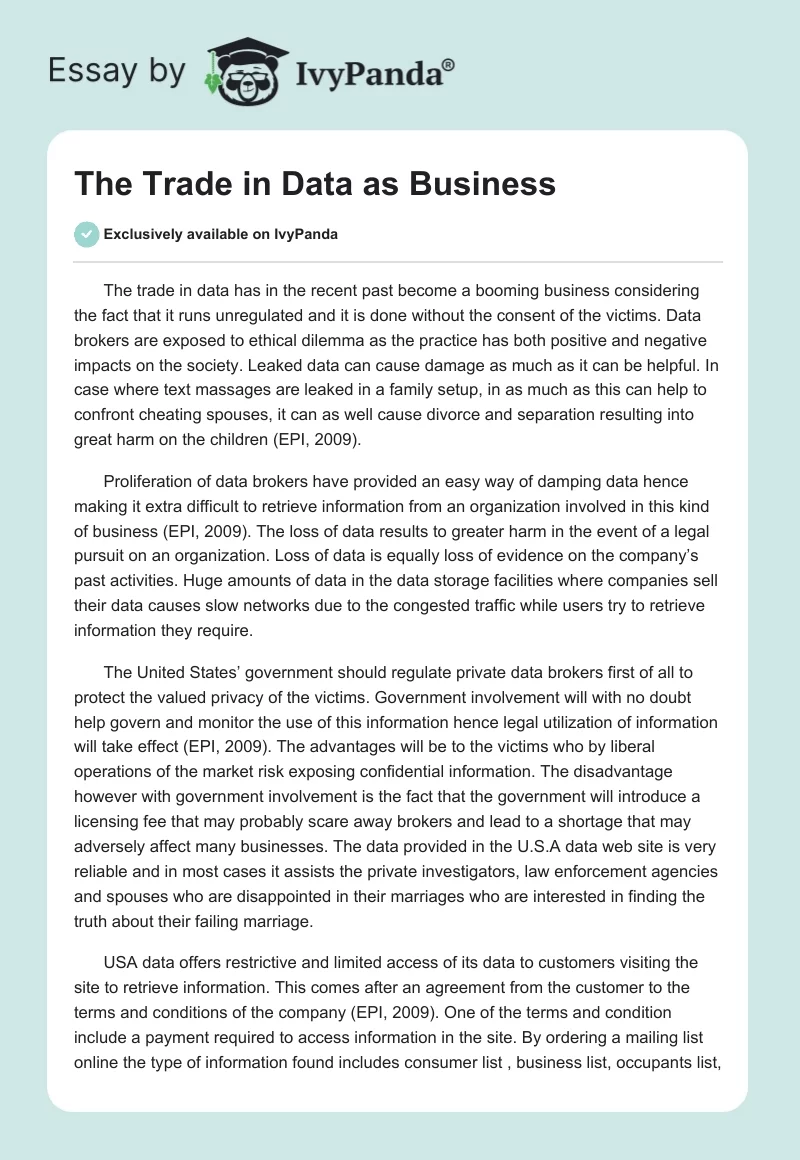 The Trade in Data as Business. Page 1