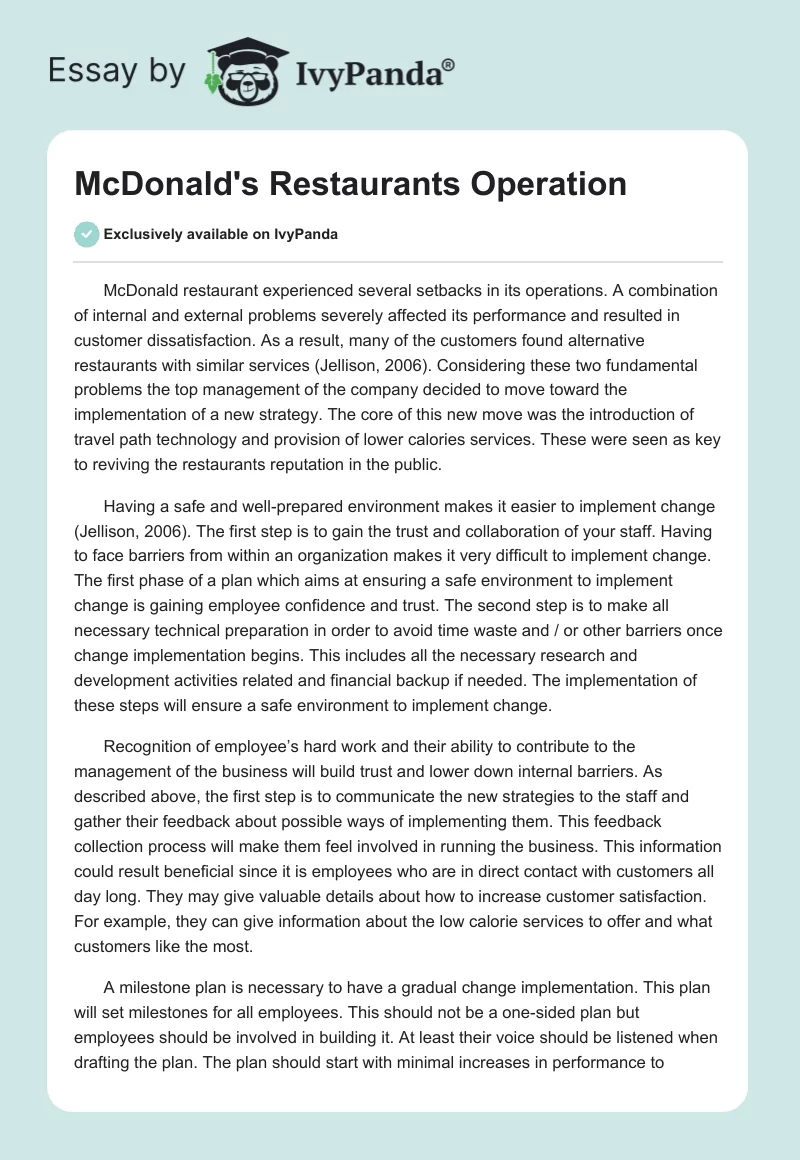 McDonald's Restaurants Operation. Page 1