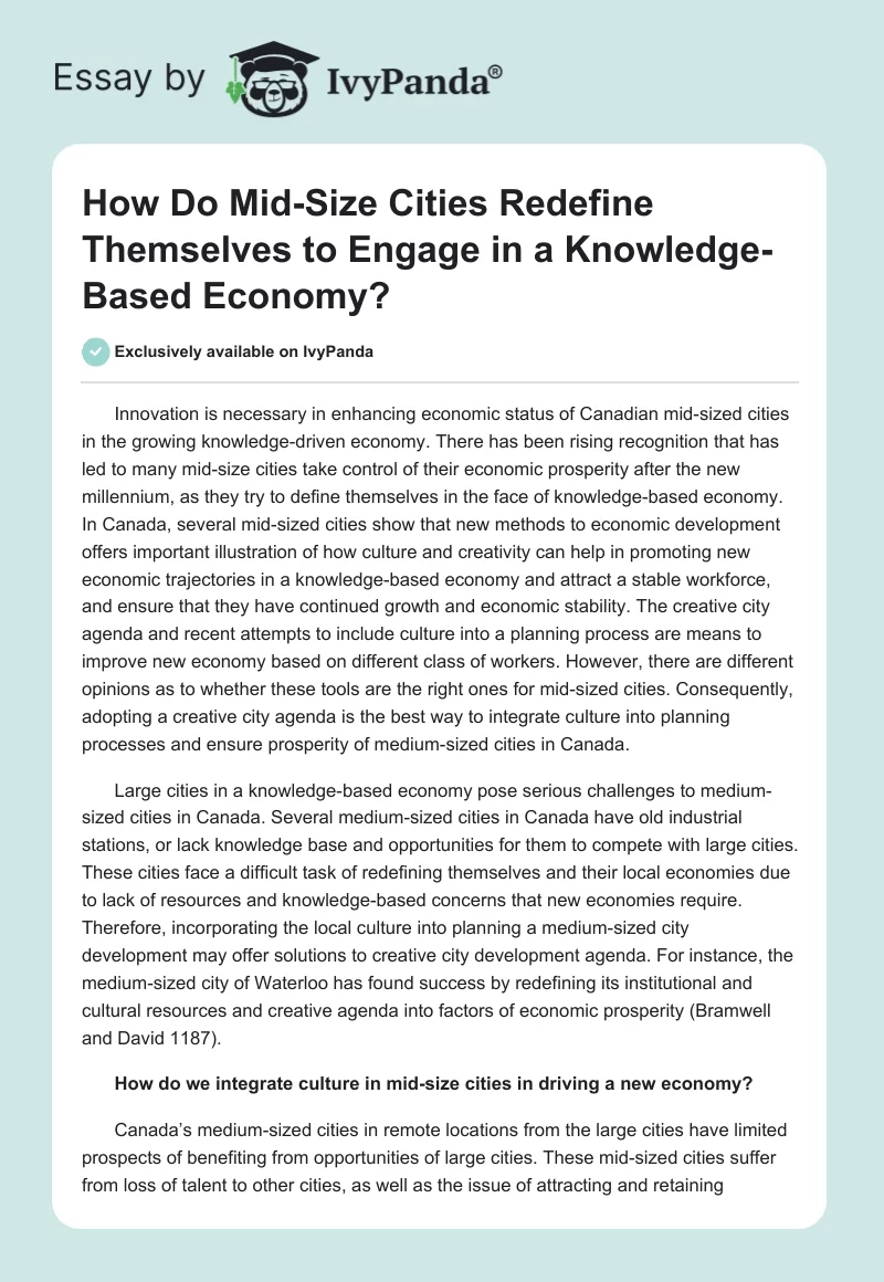 How Do Mid-Size Cities Redefine Themselves to Engage in a Knowledge-Based Economy?. Page 1