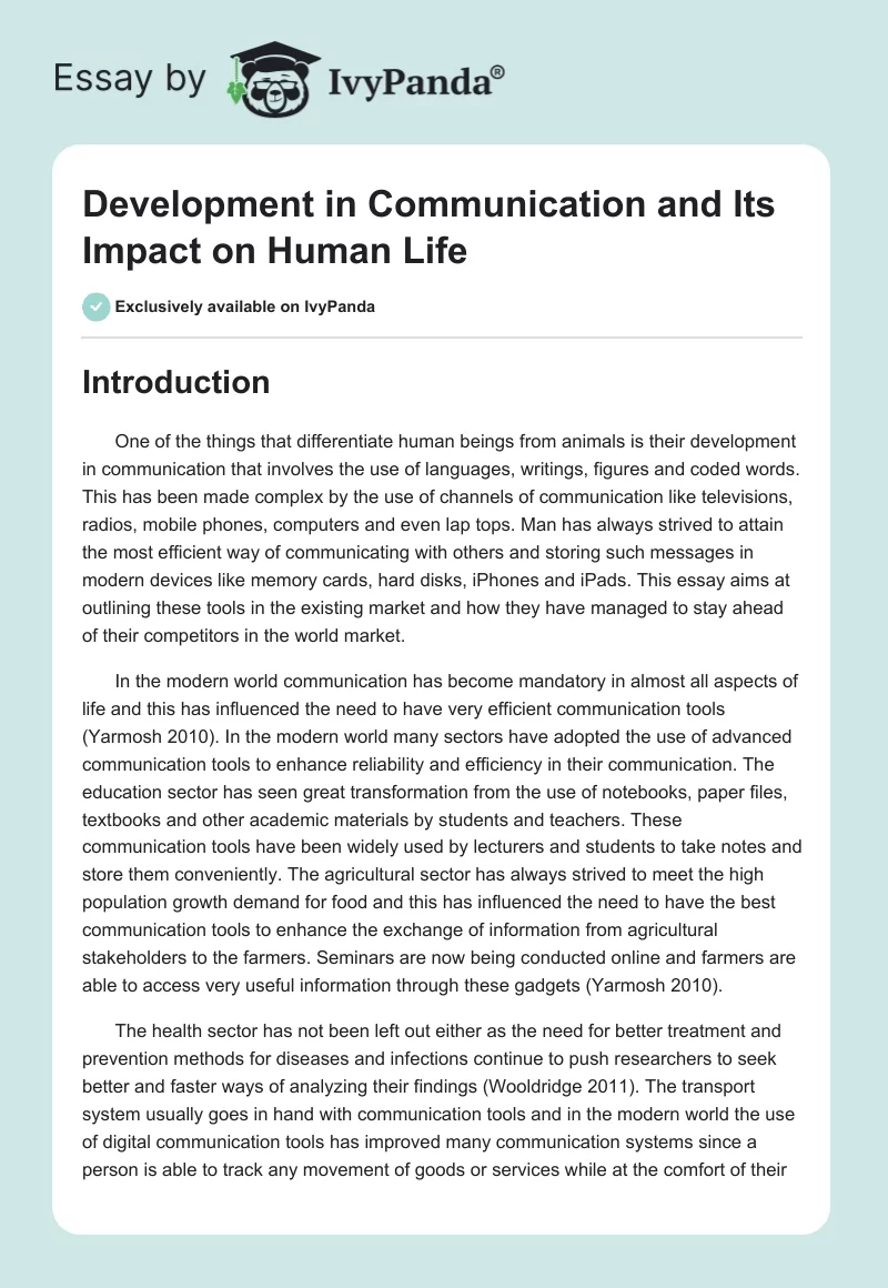 Development in Communication and Its Impact on Human Life. Page 1