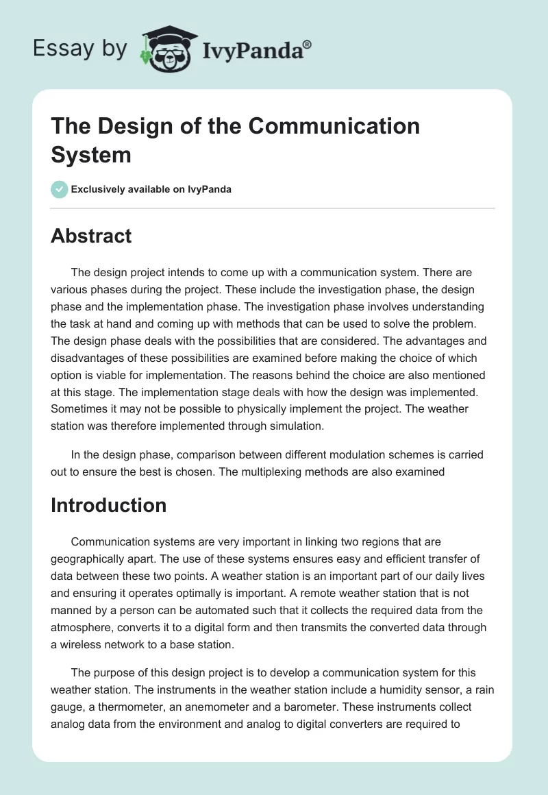 The Design of the Communication System. Page 1