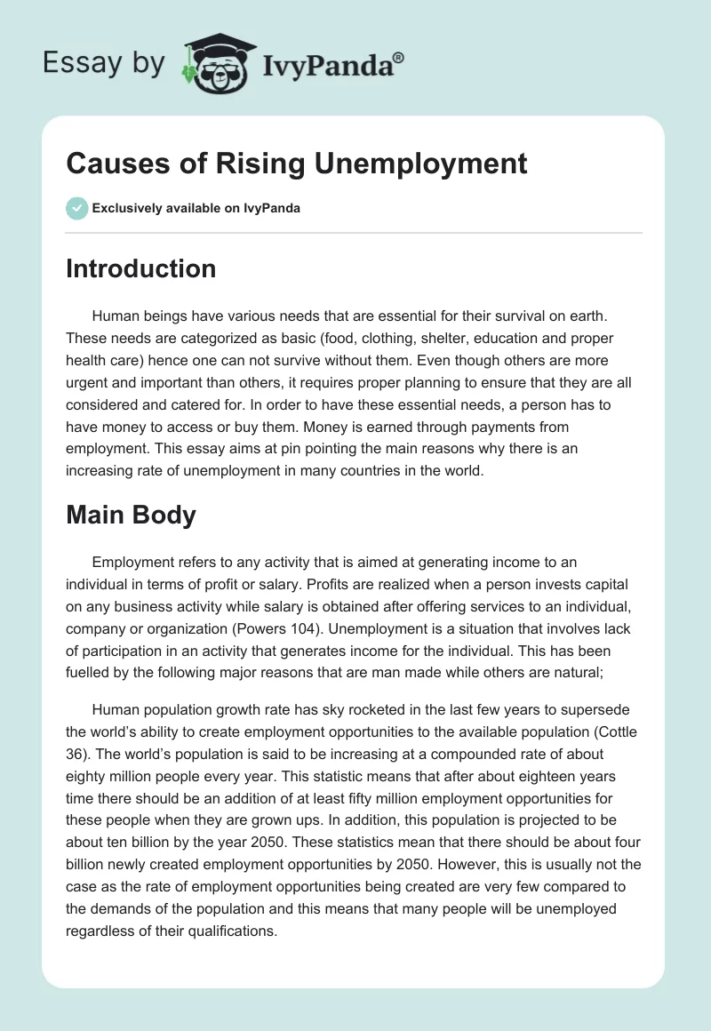 Causes of Rising Unemployment. Page 1