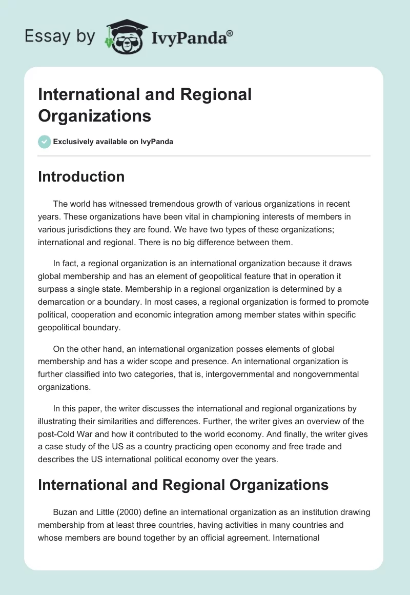 International and Regional Organizations. Page 1