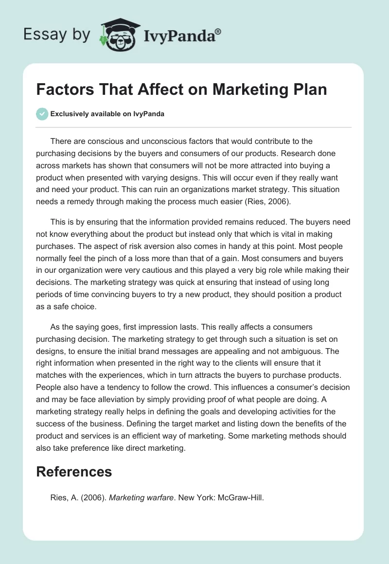 Factors That Affect on Marketing Plan. Page 1