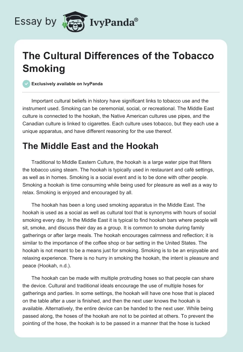 The Cultural Differences of the Tobacco Smoking. Page 1