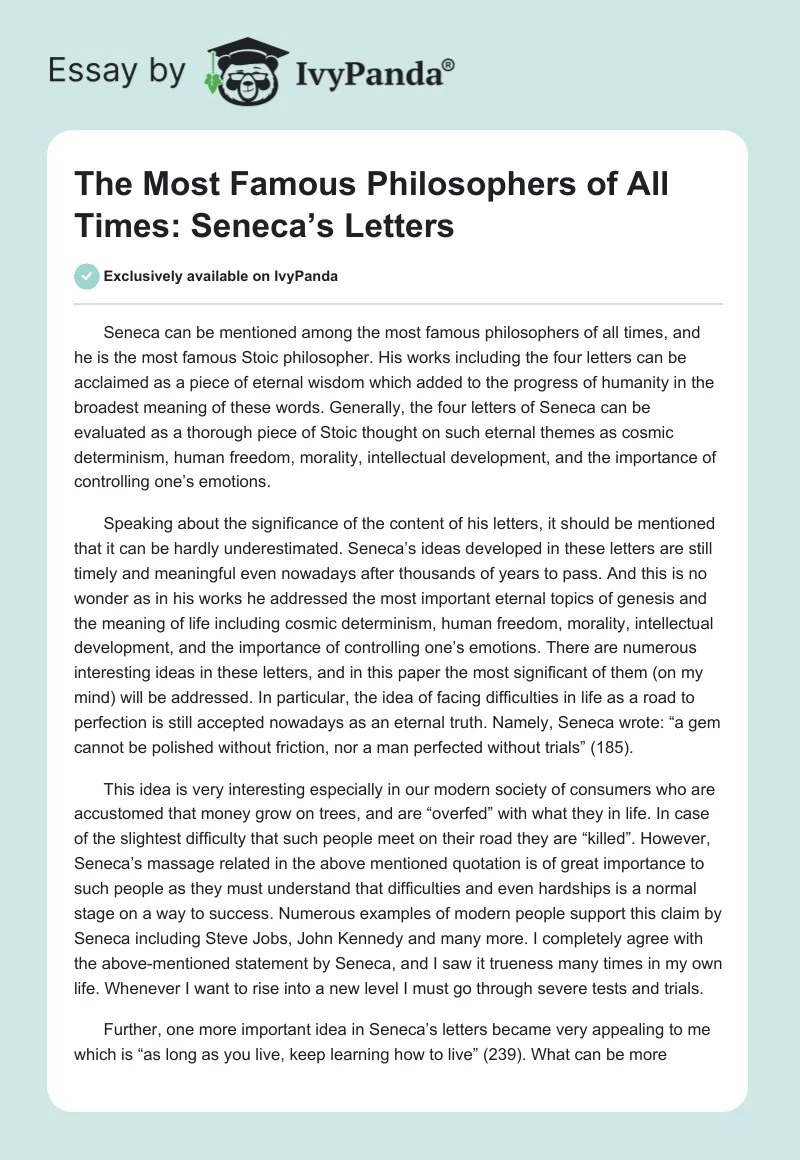 The Most Famous Philosophers of All Times: Seneca’s Letters. Page 1