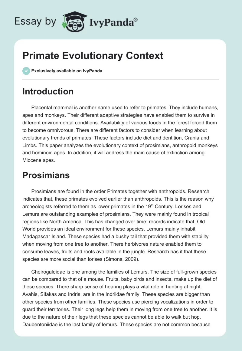 Primate Evolutionary Context. Page 1